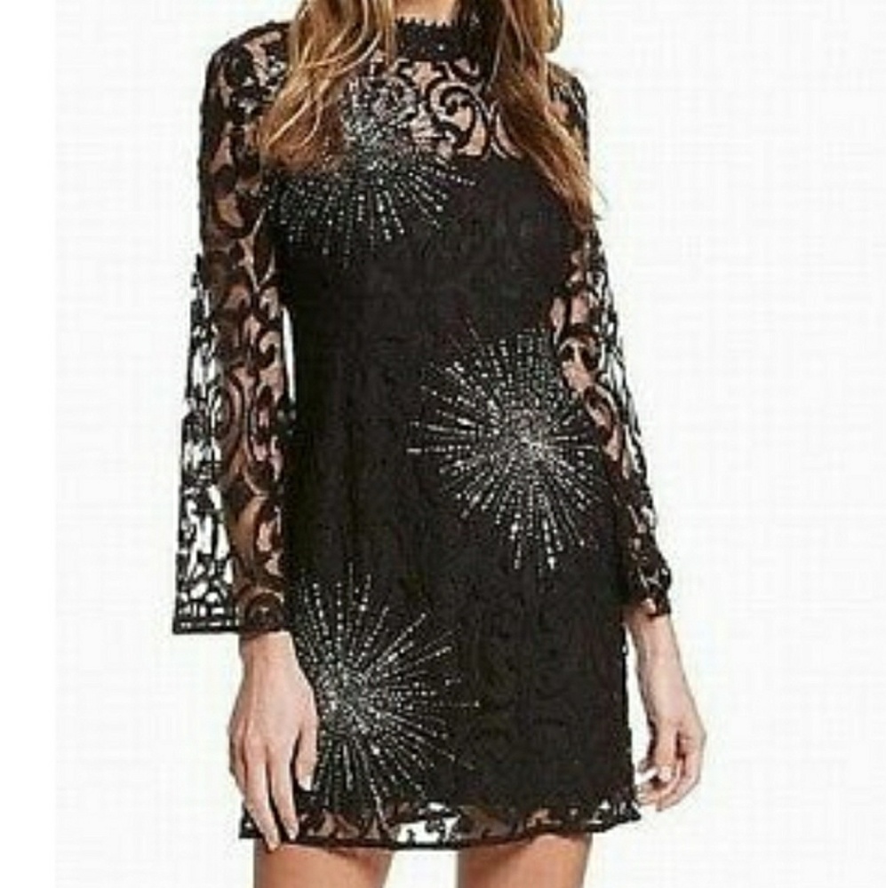 (Sold)Free people black lace illusion dress